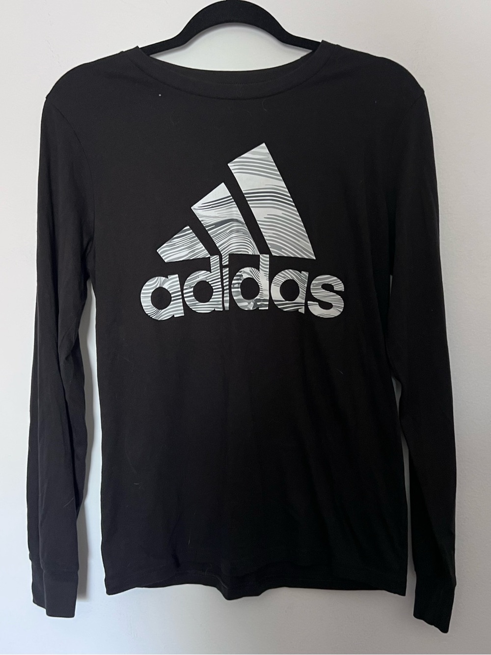 adidas Black Crew Neck Long Sleeve Tee with White Logo